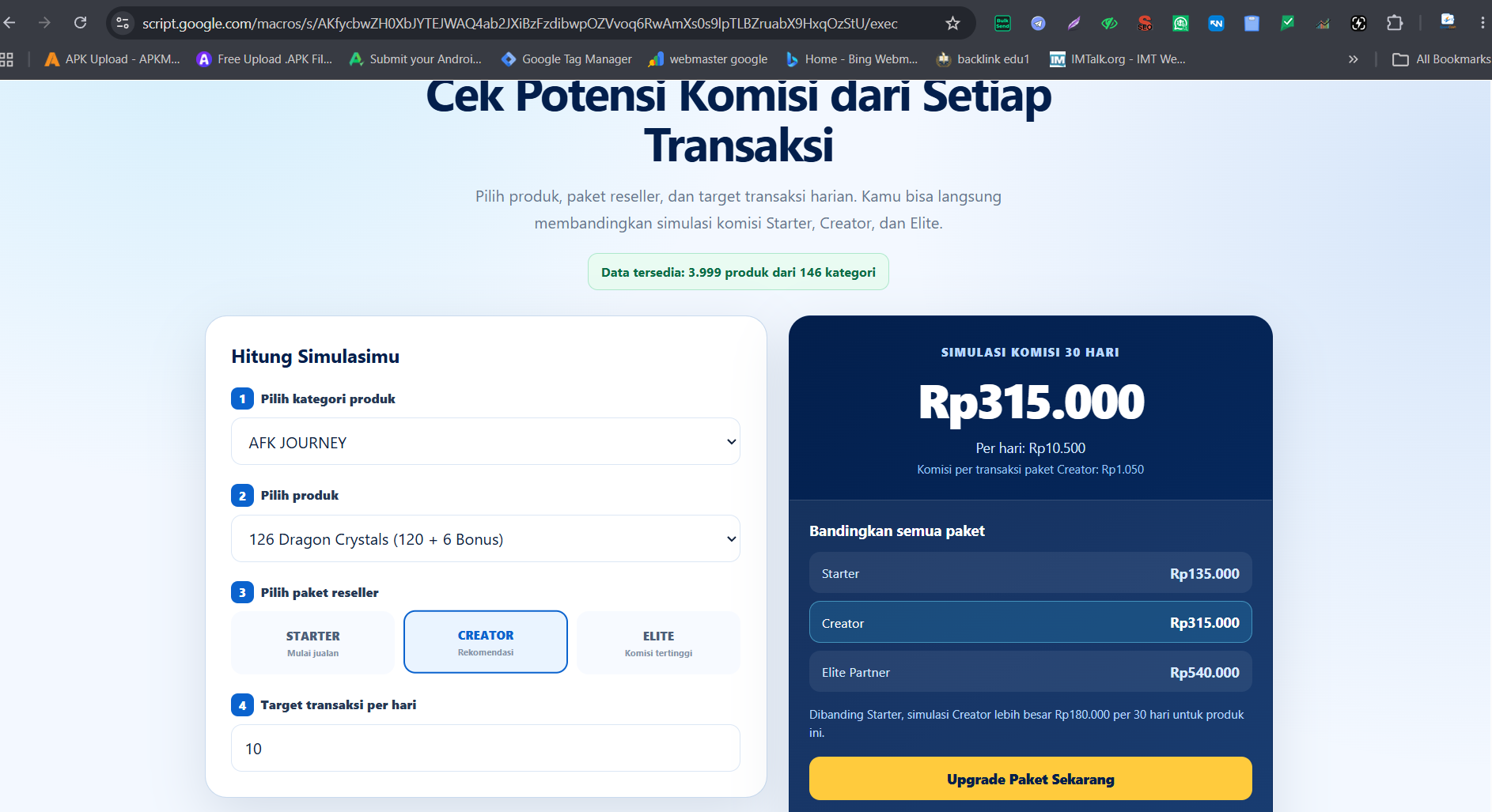 App Simulasi Komisi Website Top Up Game